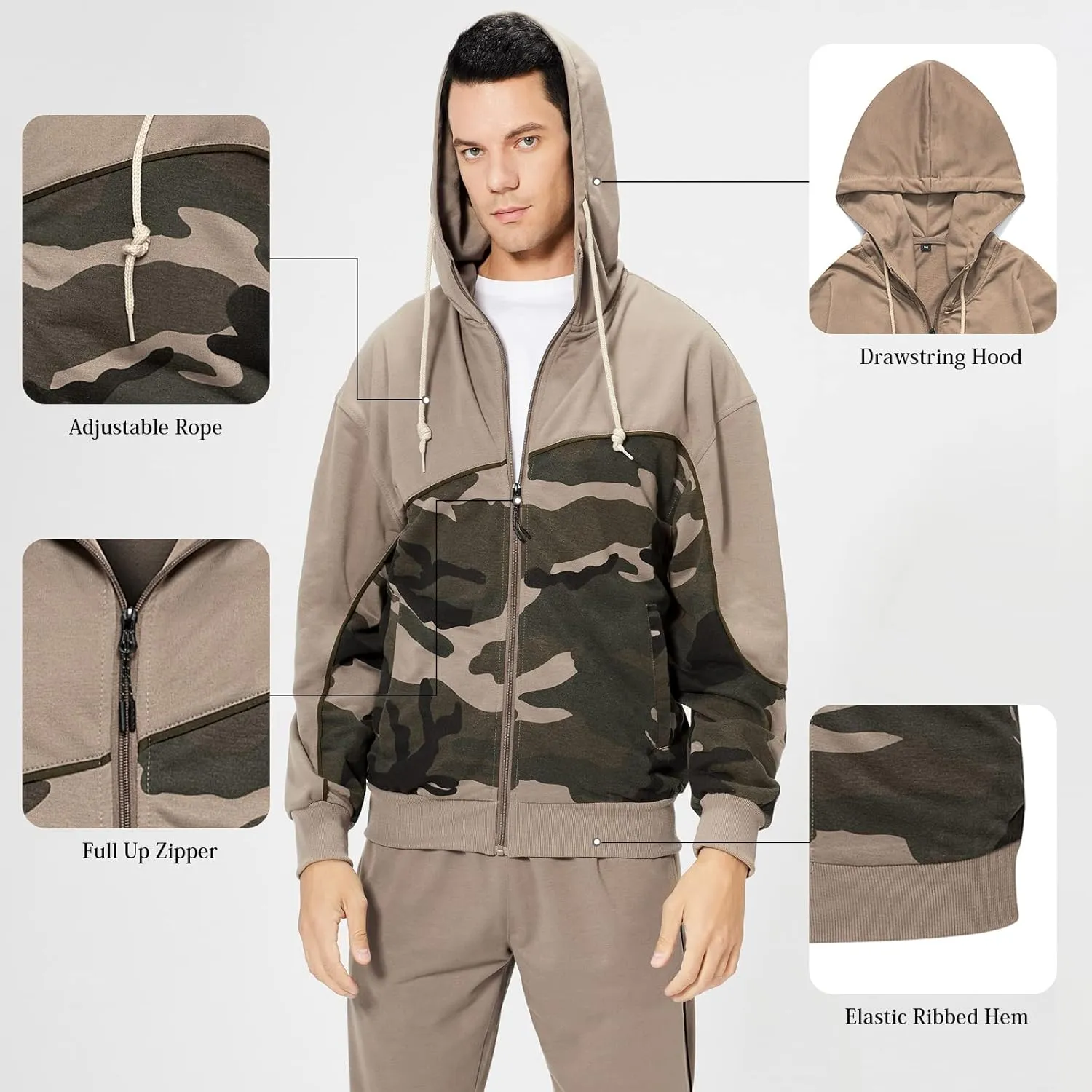 Mens Tracksuits Athletic Sports Hooded Jogger Pants Casual Full Zip Jogging Sweatsuit Running