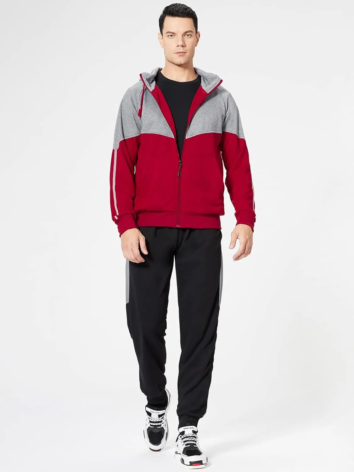 Mens Tracksuits Athletic Sports Hooded Jogger Pants Casual Full Zip Jogging Sweatsuit Running