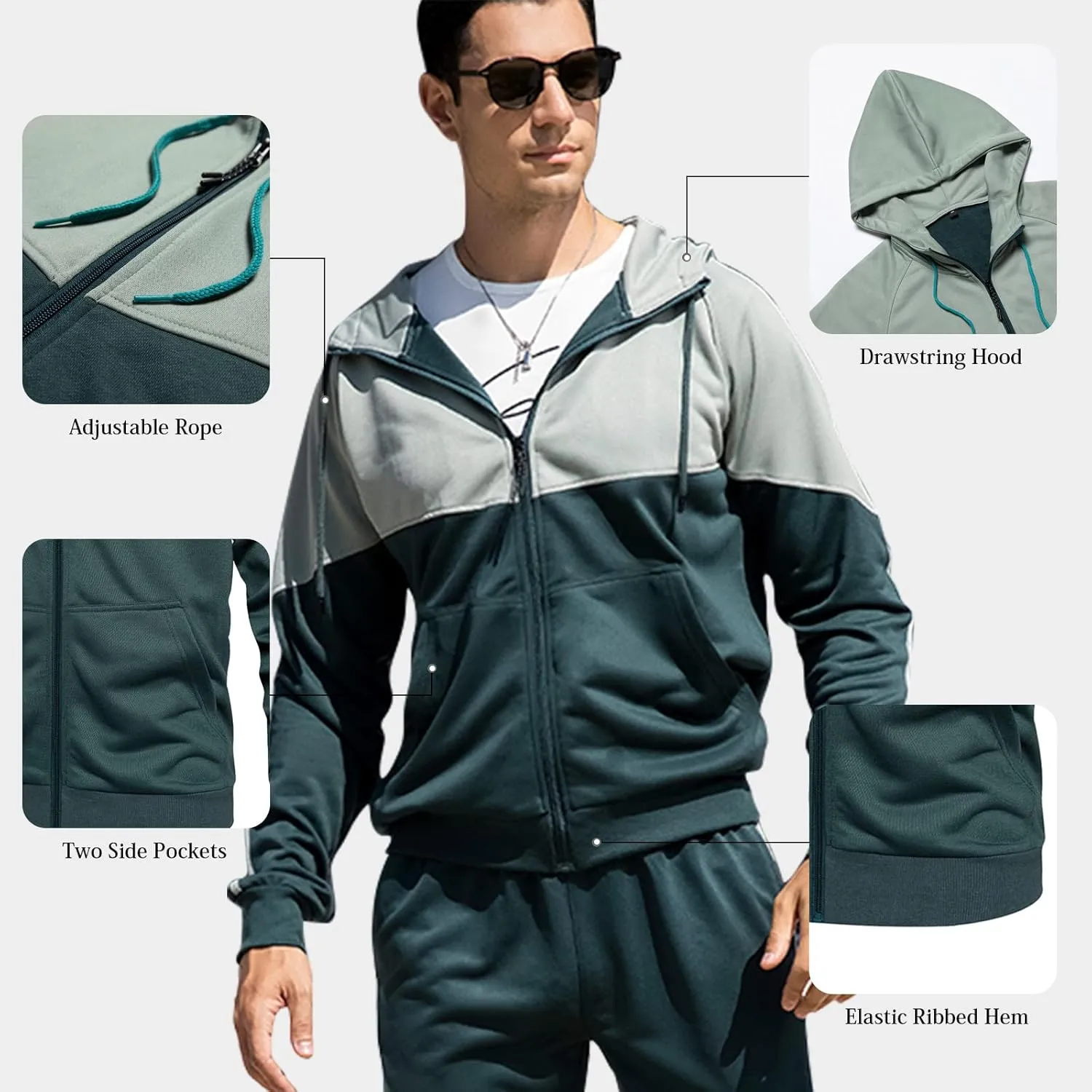 Mens Tracksuits Athletic Sports Hooded Jogger Pants Casual Full Zip Jogging Sweatsuit Running