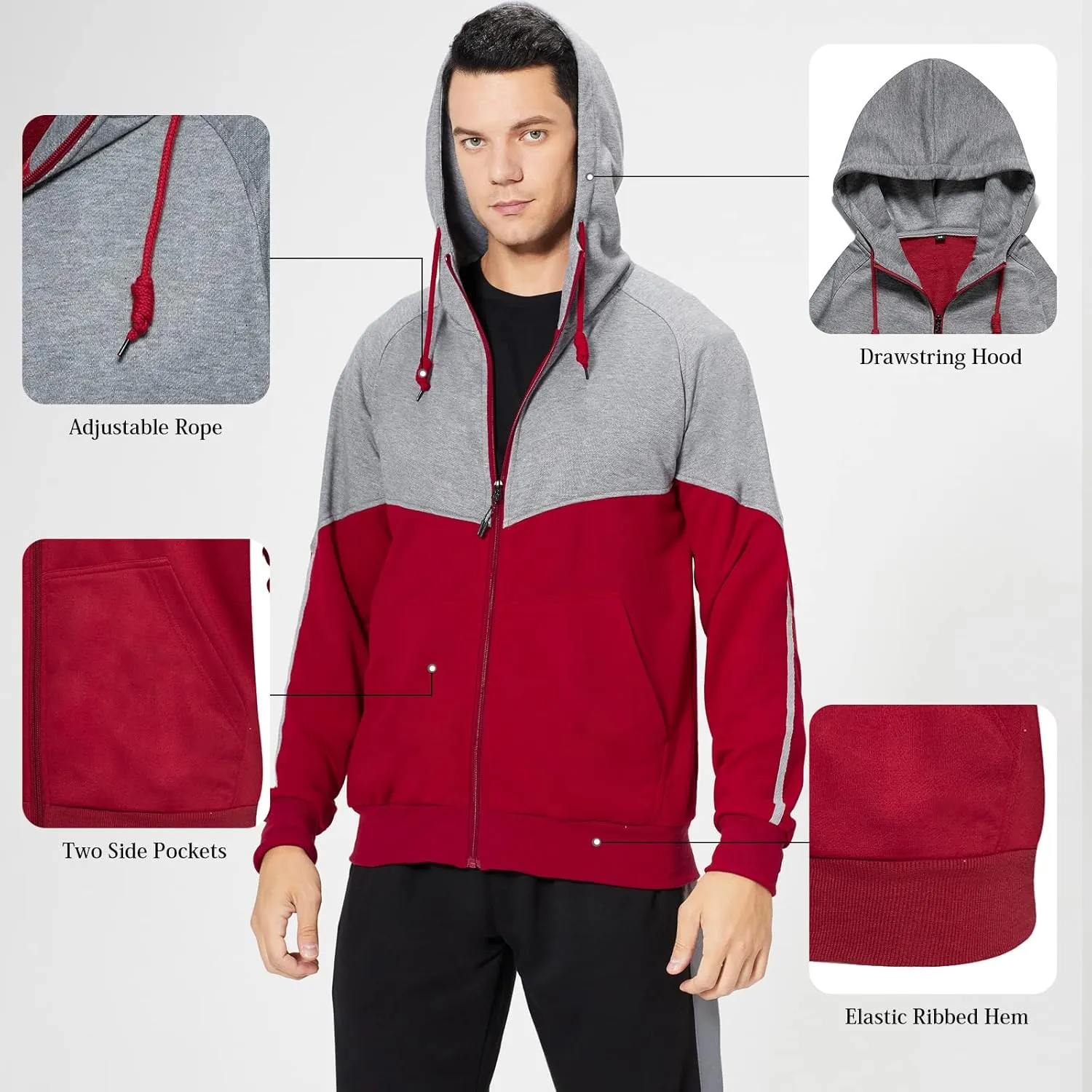 Mens Tracksuits Athletic Sports Hooded Jogger Pants Casual Full Zip Jogging Sweatsuit Running