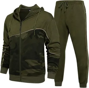 Mens Tracksuits Athletic Sports Hooded Jogger Pants Casual Full Zip Jogging Sweatsuit Running