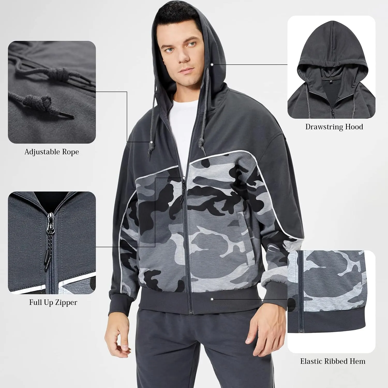 Mens Tracksuits Athletic Sports Hooded Jogger Pants Casual Full Zip Jogging Sweatsuit Running