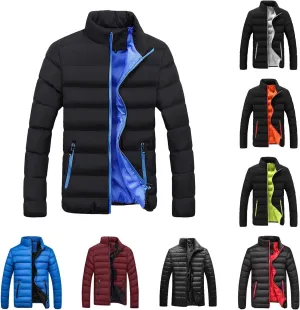 Mens Winter Puffer Jacket Full Zip Quilted Warm Packable Down Coats Lightweight Plus Size Puffy Stand Collar Jackets