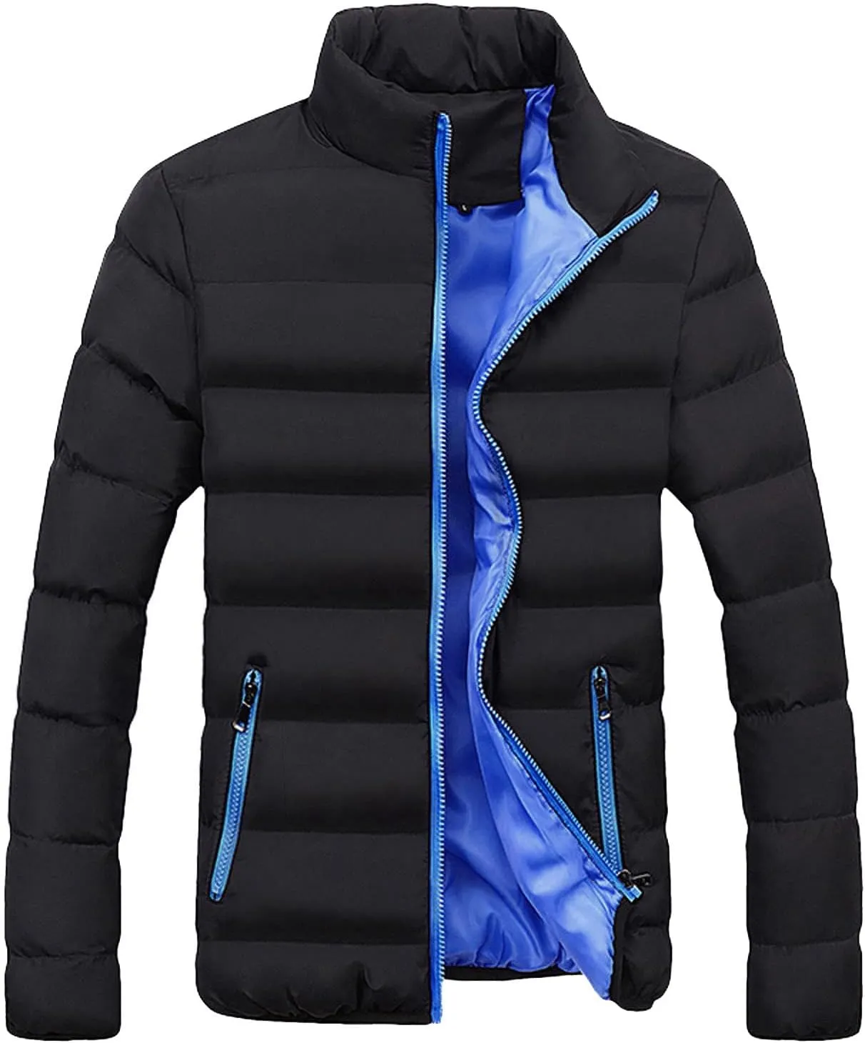 Mens Winter Puffer Jacket Full Zip Quilted Warm Packable Down Coats Lightweight Plus Size Puffy Stand Collar Jackets