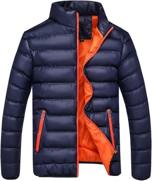 Mens Winter Puffer Jacket Full Zip Quilted Warm Packable Down Coats Lightweight Plus Size Puffy Stand Collar Jackets