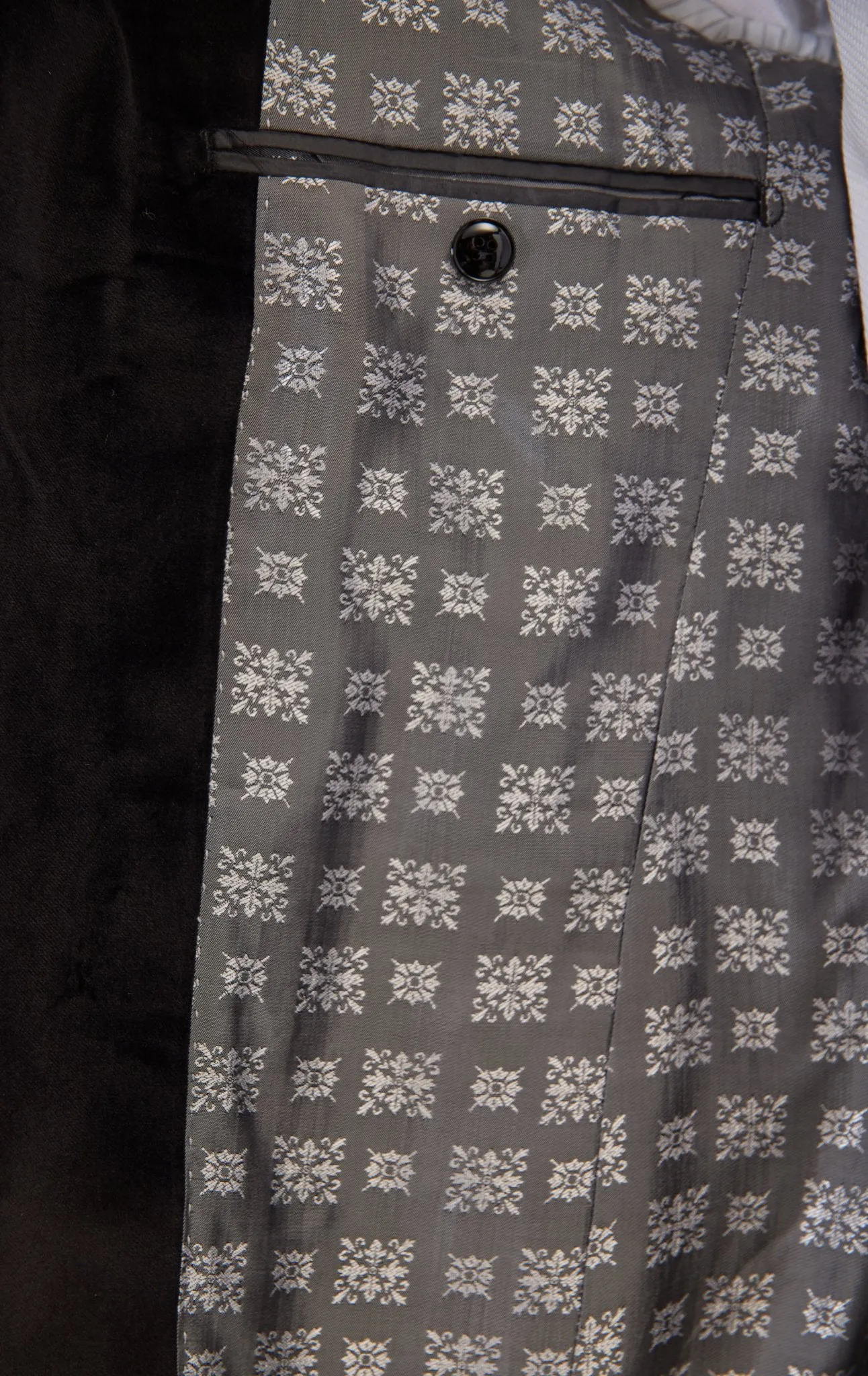 Metallic Velvet Flocking Tuxedo Jacket-  Silver