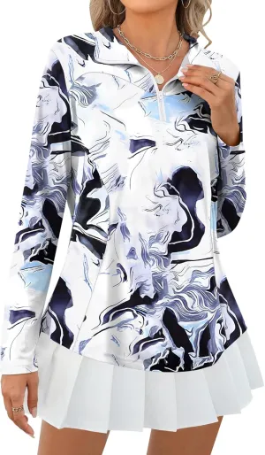 Micoson Womens Long Sleeve Shirts Sun Protection Quarter Zip Pullover Lightweight Athletic Golf Hiking Shirts Tops