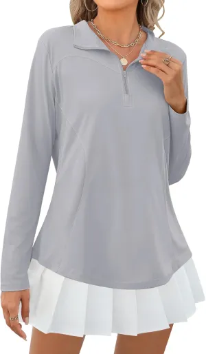 Micoson Womens Long Sleeve Shirts Sun Protection Quarter Zip Pullover Lightweight Athletic Golf Hiking Shirts Tops