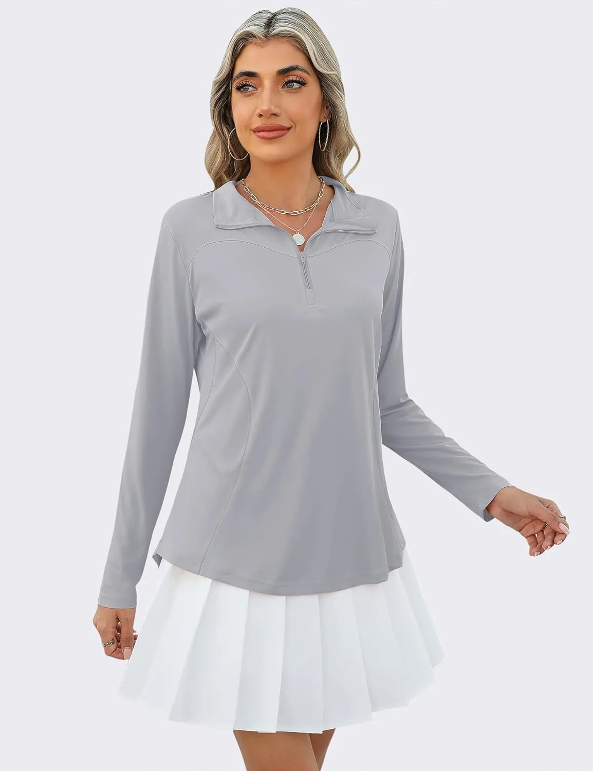 Micoson Womens Long Sleeve Shirts Sun Protection Quarter Zip Pullover Lightweight Athletic Golf Hiking Shirts Tops