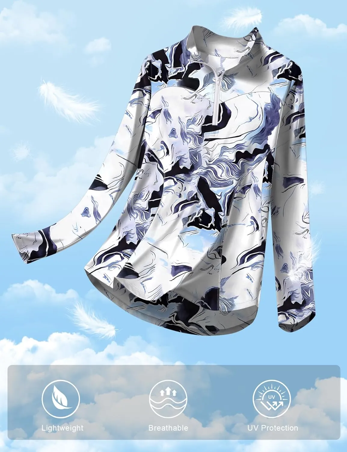 Micoson Womens Long Sleeve Shirts Sun Protection Quarter Zip Pullover Lightweight Athletic Golf Hiking Shirts Tops