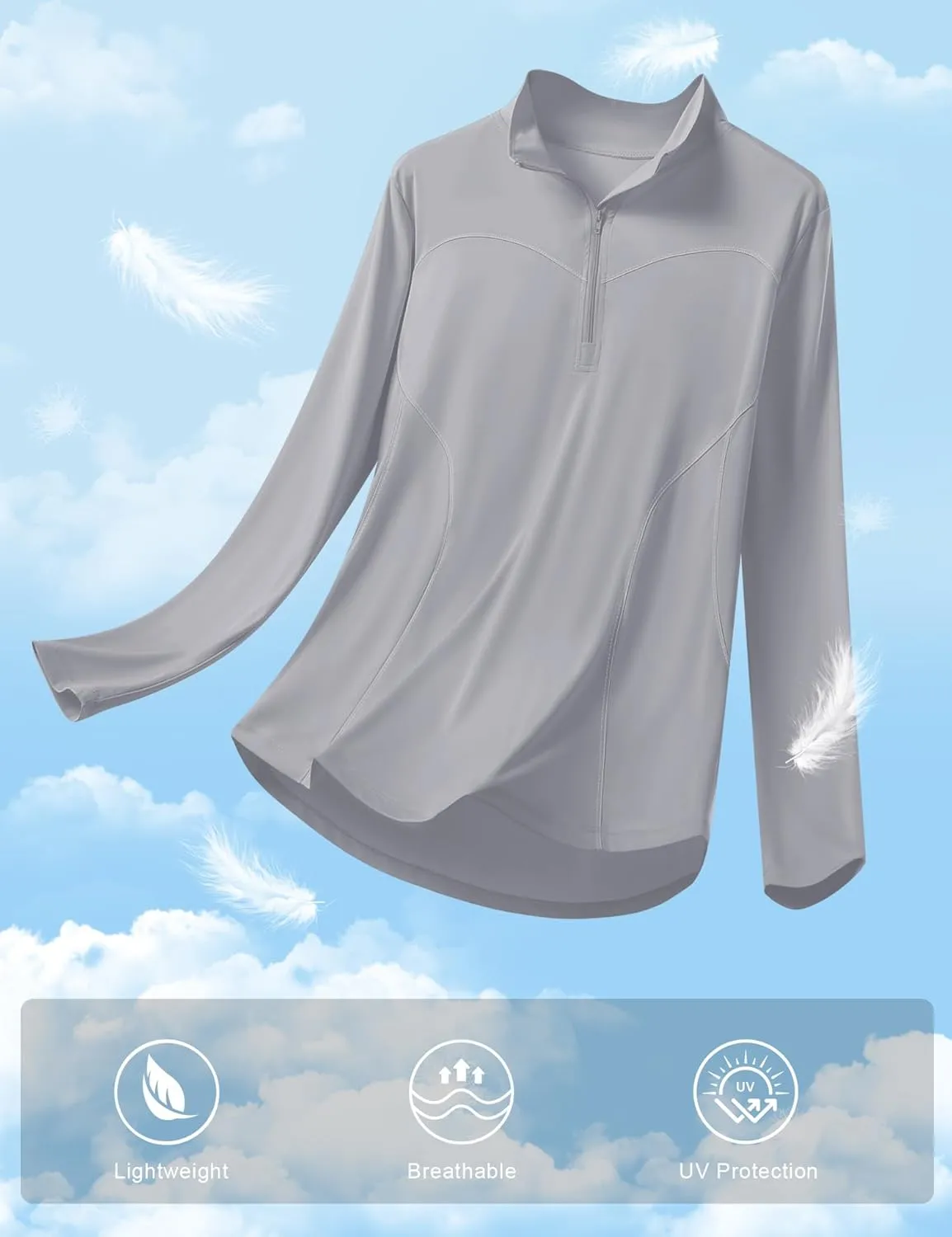 Micoson Womens Long Sleeve Shirts Sun Protection Quarter Zip Pullover Lightweight Athletic Golf Hiking Shirts Tops