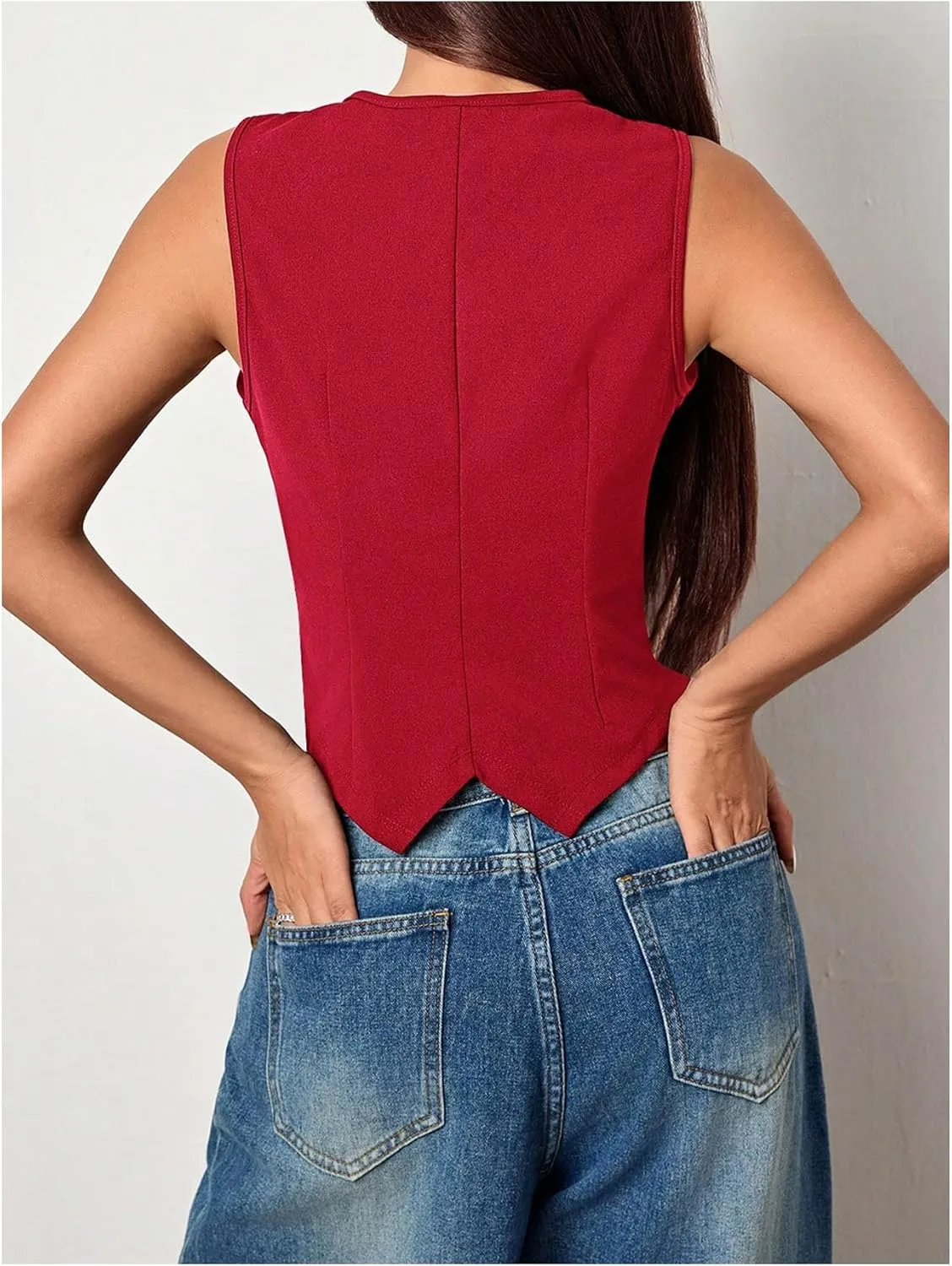 Milumia Women's Button Front Blazer Vest Sleeveless V Neck Asymmetrical Hem Tank Tops