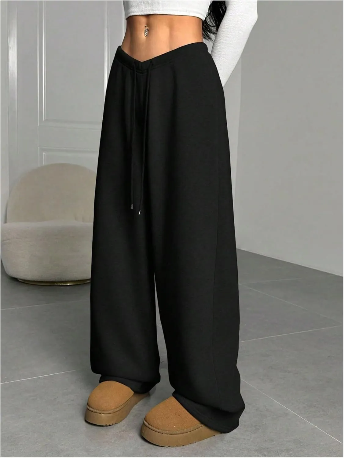Milumia Women's Wide Leg Sweatpants Elastic High Waist Straight Leg Drawstring Trousers Sweat Pants