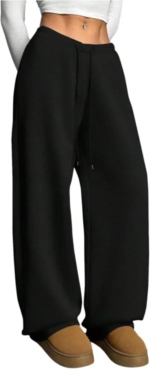 Milumia Women's Wide Leg Sweatpants Elastic High Waist Straight Leg Drawstring Trousers Sweat Pants