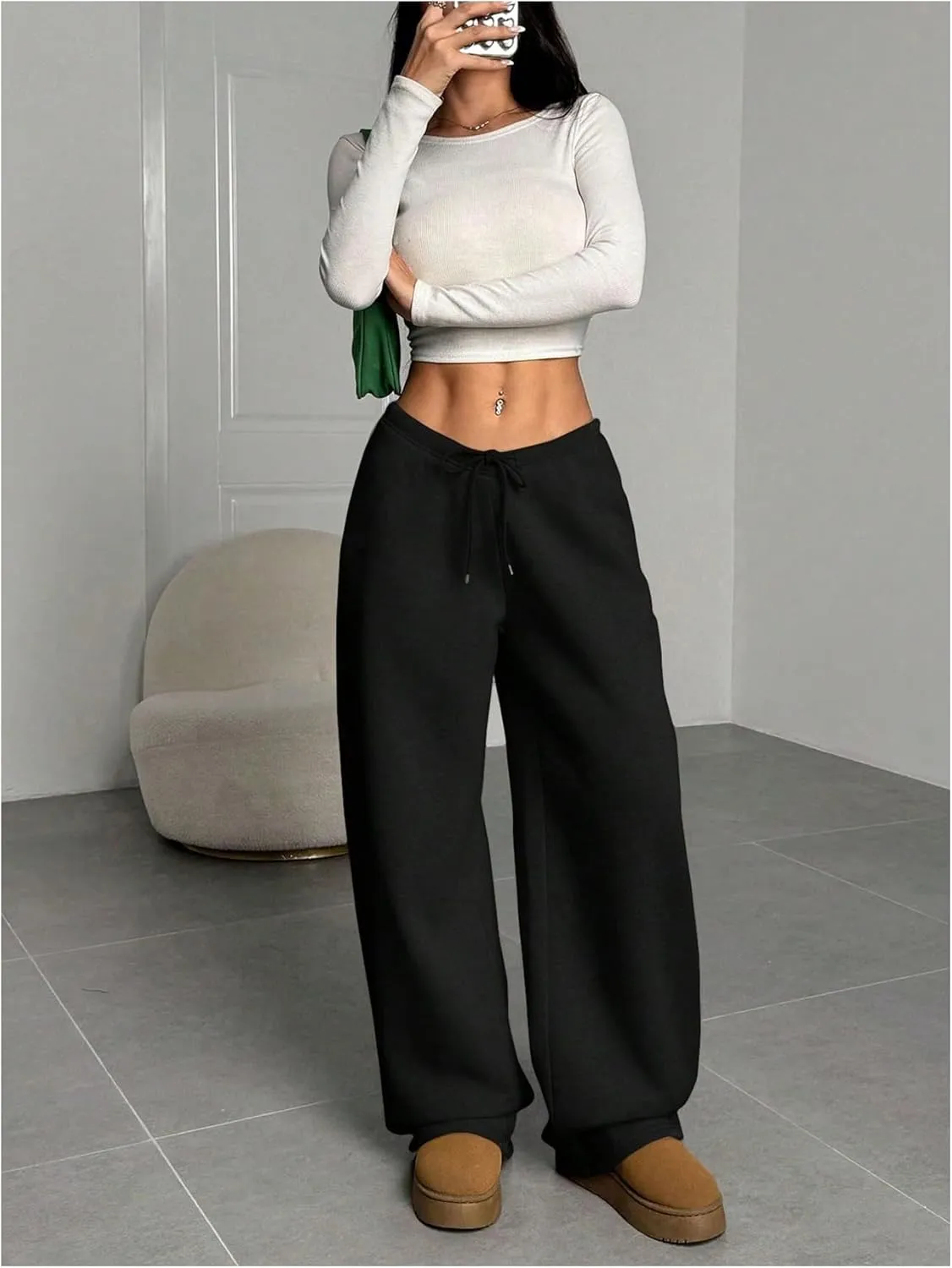 Milumia Women's Wide Leg Sweatpants Elastic High Waist Straight Leg Drawstring Trousers Sweat Pants