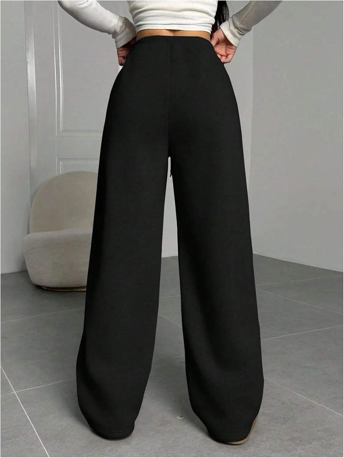 Milumia Women's Wide Leg Sweatpants Elastic High Waist Straight Leg Drawstring Trousers Sweat Pants