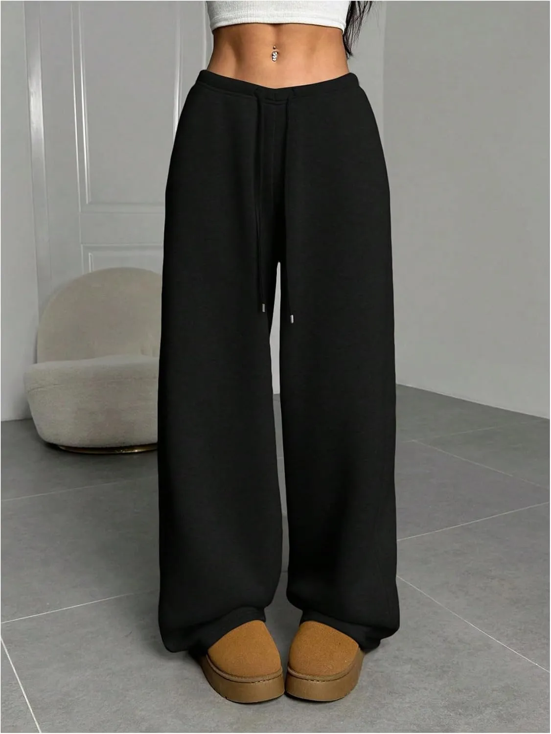 Milumia Women's Wide Leg Sweatpants Elastic High Waist Straight Leg Drawstring Trousers Sweat Pants