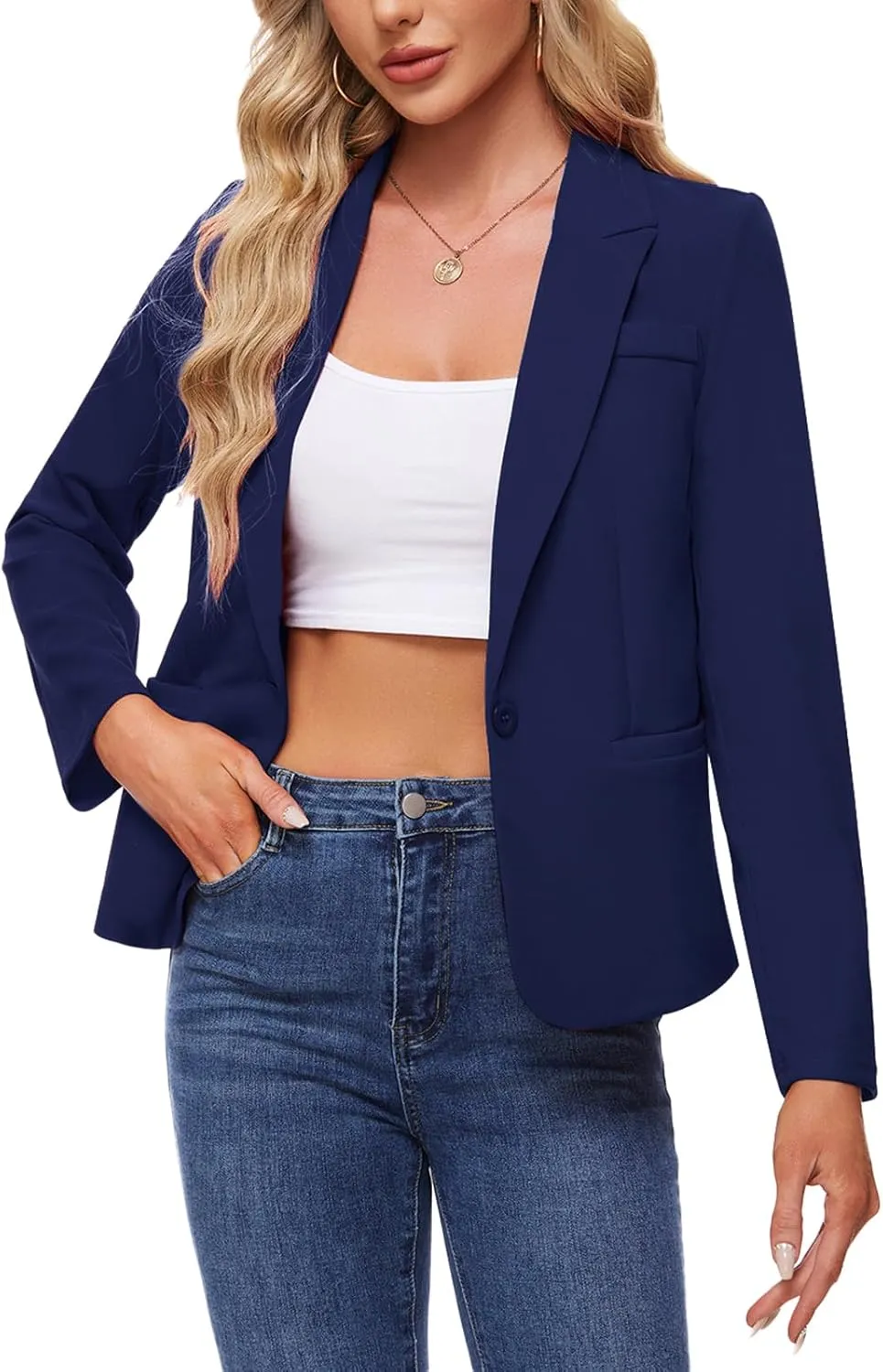 MINTLIMIT Long Sleeve Casual Blazer Button Front Work Office Lapel Collar Blazers Business Lightweight Jacket with Pockets