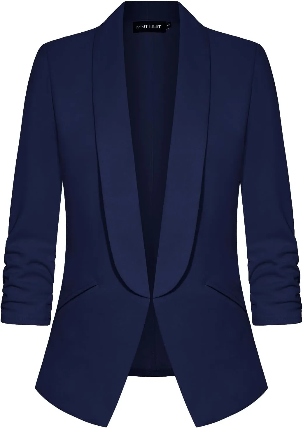 MINTLIMIT Women 3/4 Ruched Sleeve Shawl Lapel Blazer Open Front Casual Work Office Blazers Lightweight Jacket with Pockets