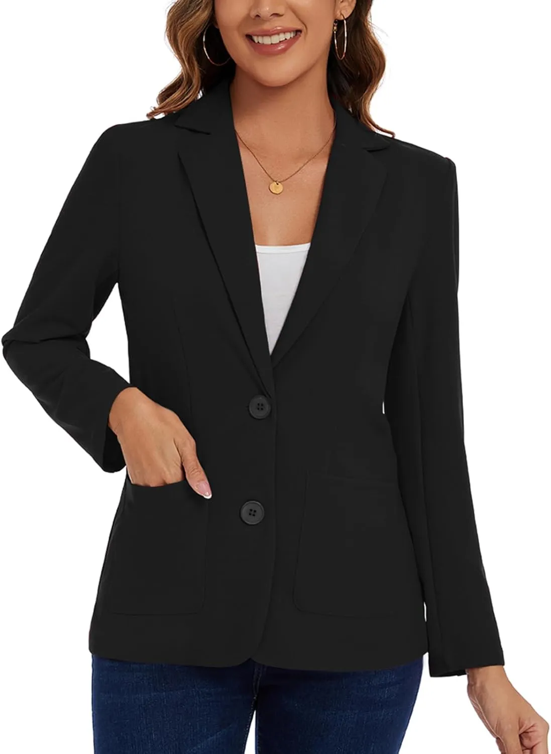 MINTLIMIT Womens Casual Long Sleeve Blazer Button Front Notch Lapel Work Office Business Blazers Jackets with Pockets