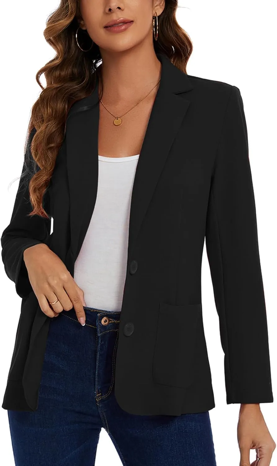 MINTLIMIT Womens Casual Long Sleeve Blazer Button Front Notch Lapel Work Office Business Blazers Jackets with Pockets