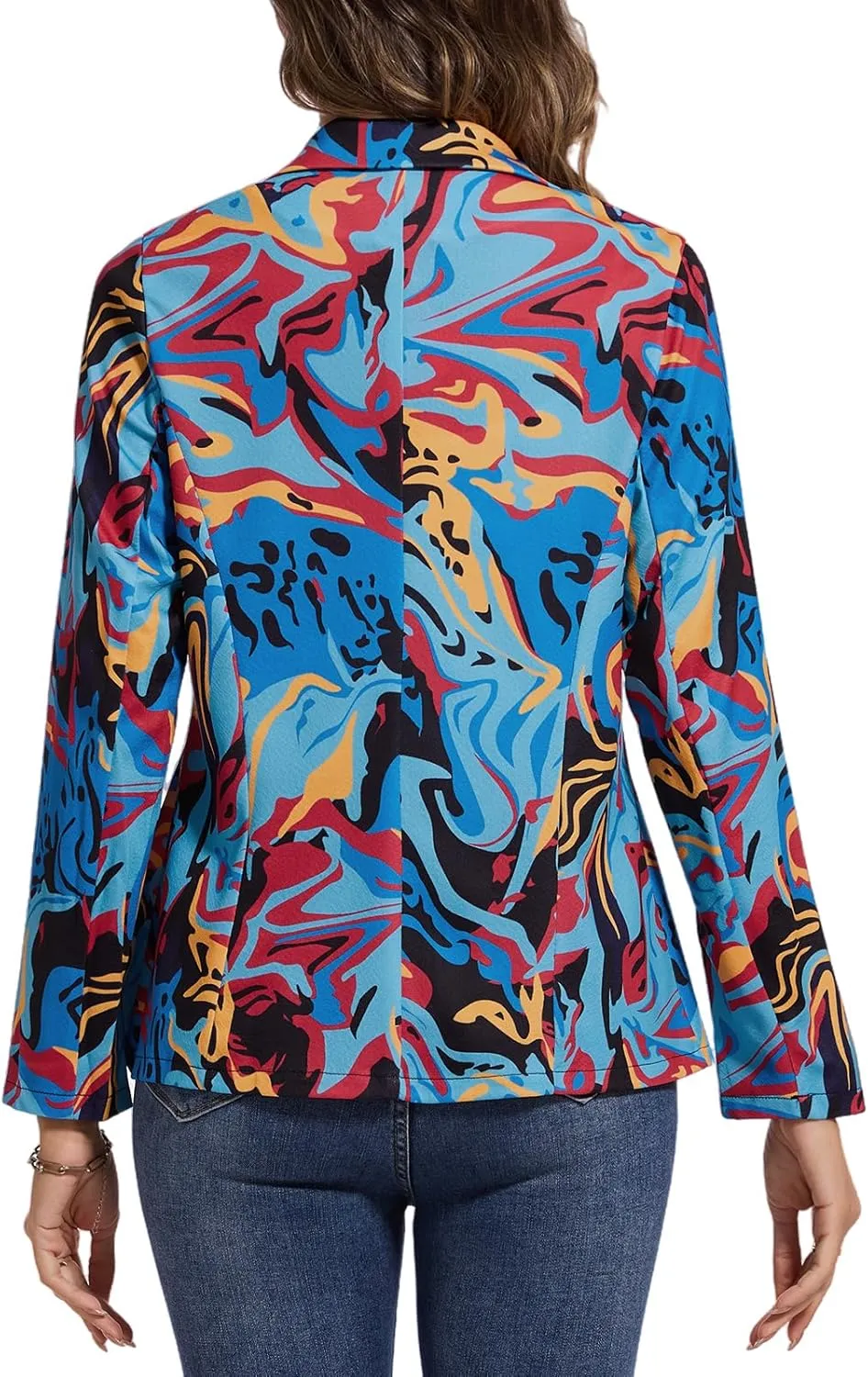 MINTLIMIT Women's Graphic Print Blazer Casual Long Sleeve Notch Lapel Button Open Front Colorful Jacket Blazers with Pockets