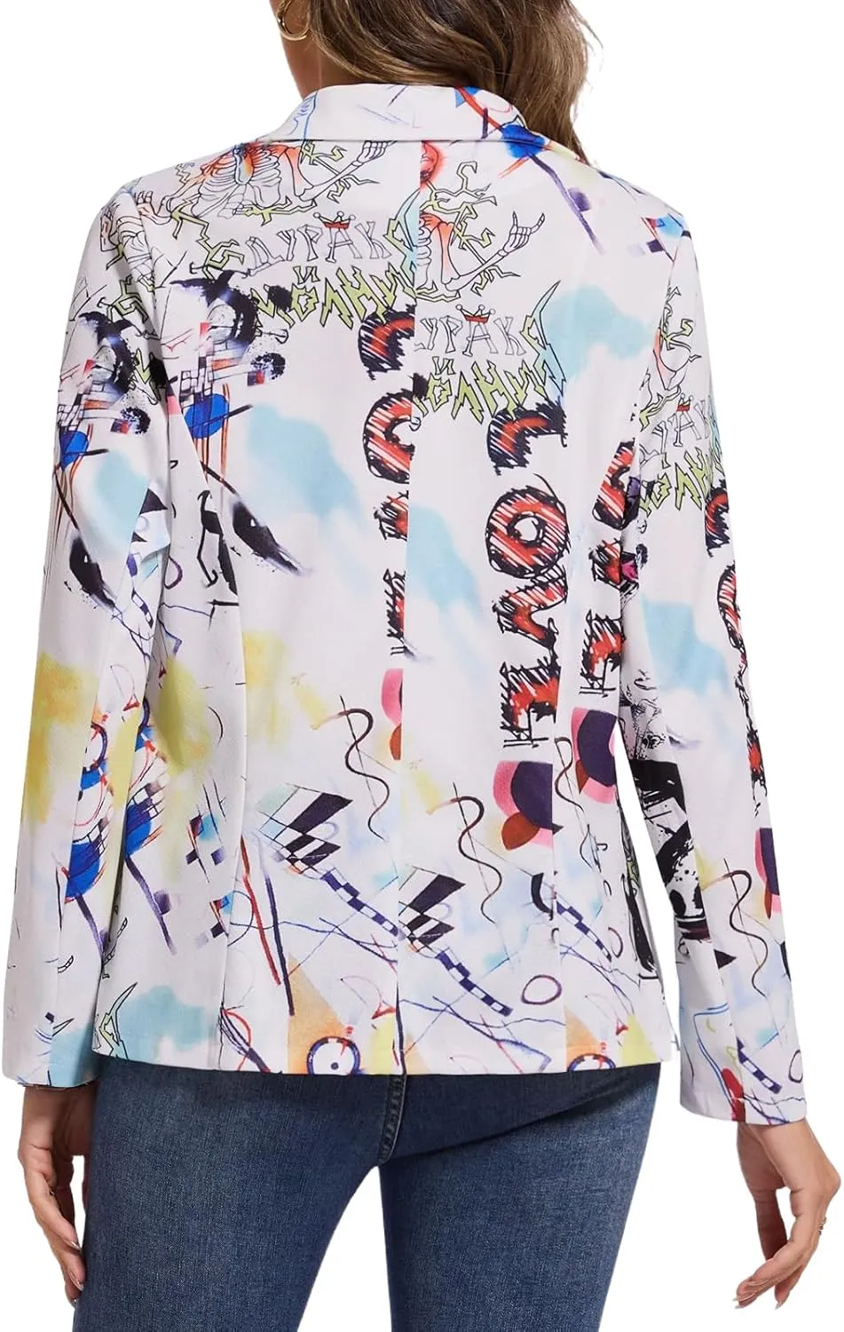 MINTLIMIT Women's Graphic Print Blazer Casual Long Sleeve Notch Lapel Button Open Front Colorful Jacket Blazers with Pockets