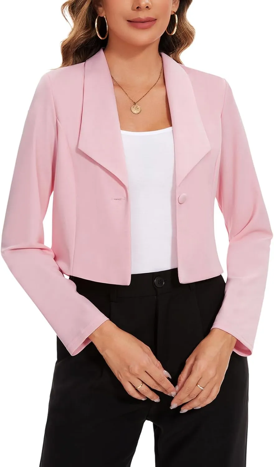 MINTLIMIT Women's Long Sleeve Cropped Blazer Lapel Collar Office Casual Blazers Button Open Front Business Work Suit Jacket