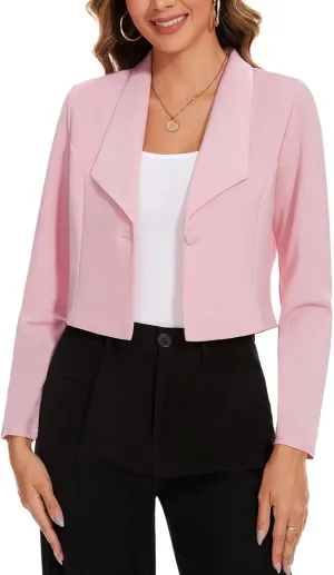 MINTLIMIT Women's Long Sleeve Cropped Blazer Lapel Collar Office Casual Blazers Button Open Front Business Work Suit Jacket