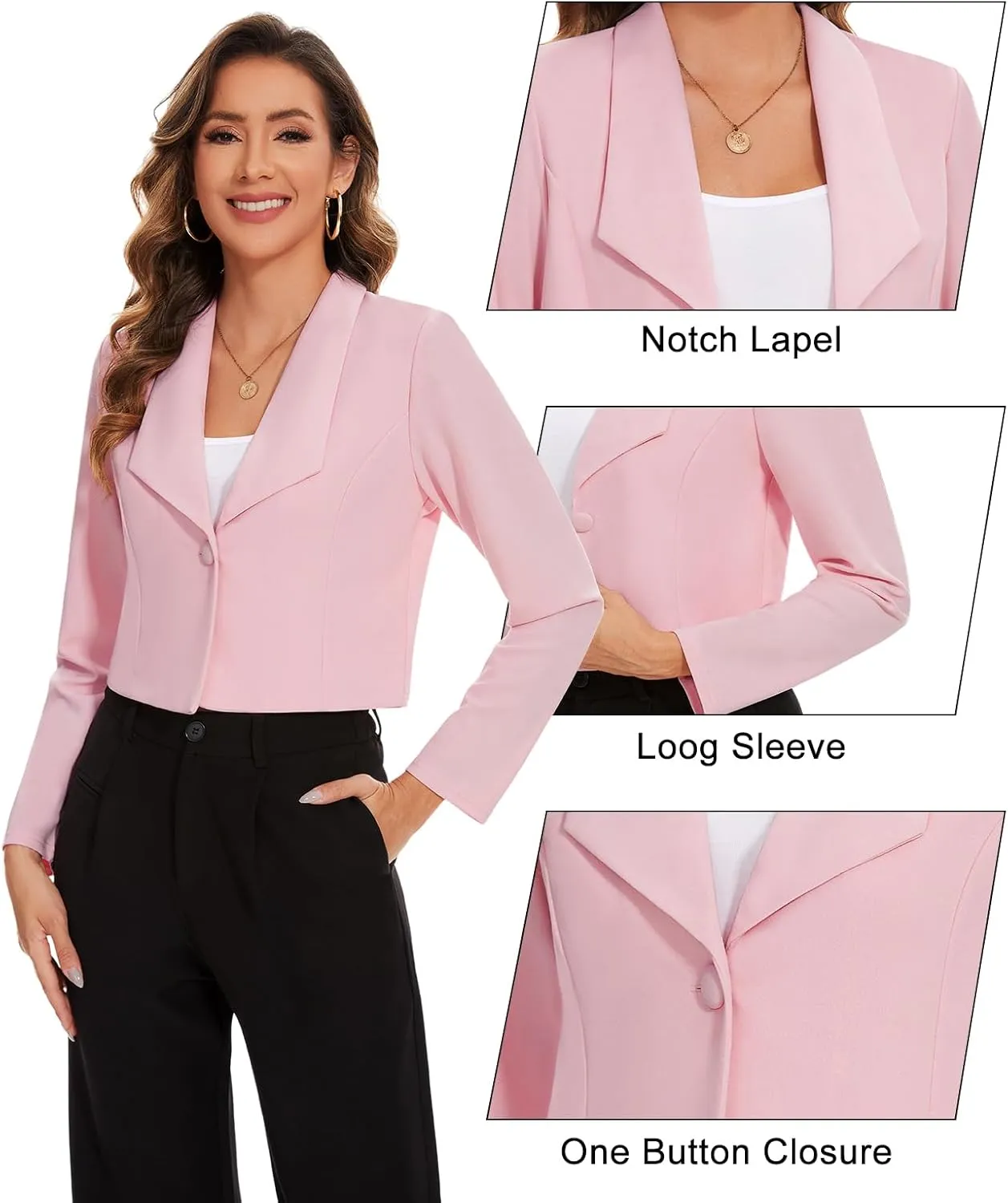 MINTLIMIT Women's Long Sleeve Cropped Blazer Lapel Collar Office Casual Blazers Button Open Front Business Work Suit Jacket