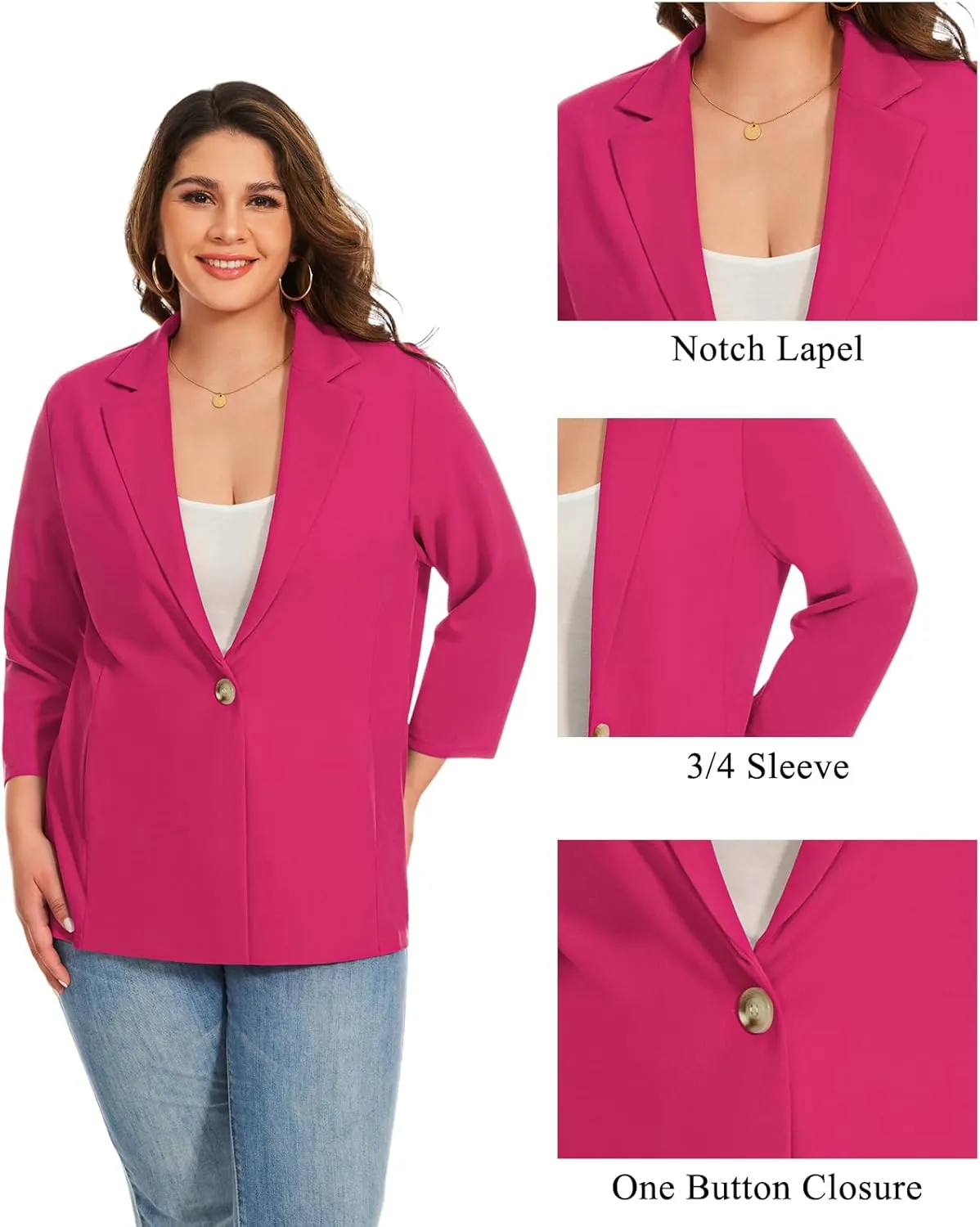 MINTLIMIT Womens Plus Size Blazer 3/4 Sleeve Notch Lapel Casual Work Blazers One Button Open Front Pockets Jackets (XL-5XL)