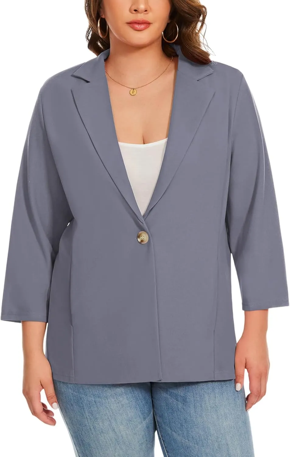 MINTLIMIT Womens Plus Size Blazer 3/4 Sleeve Notch Lapel Casual Work Blazers One Button Open Front Pockets Jackets (XL-5XL)