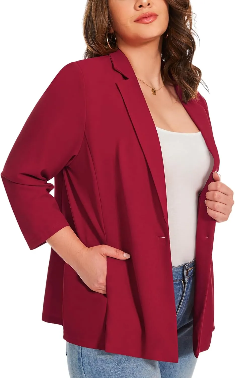 MINTLIMIT Womens Plus Size Blazer 3/4 Sleeve Notch Lapel Casual Work Blazers One Button Open Front Pockets Jackets (XL-5XL)