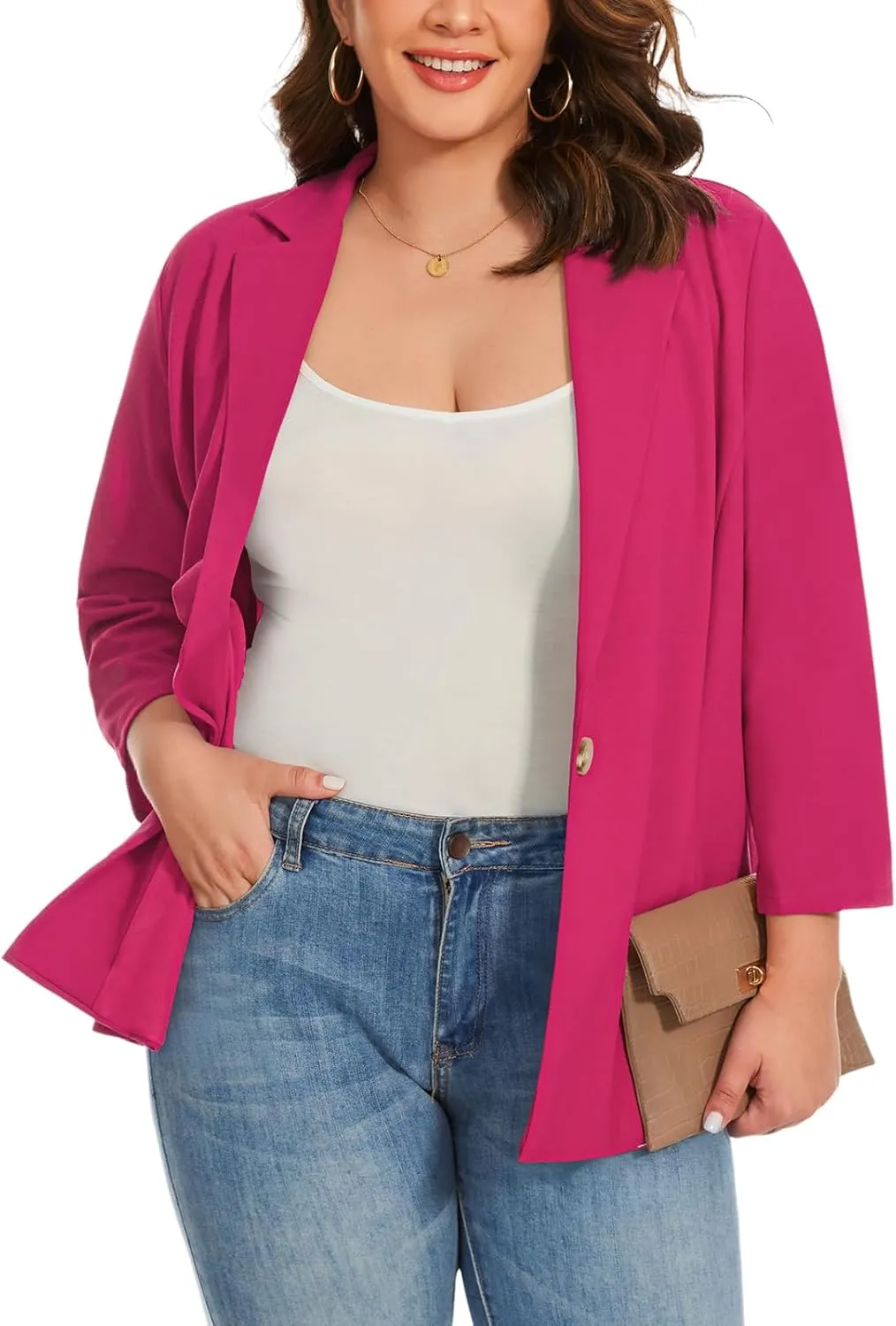 MINTLIMIT Womens Plus Size Blazer 3/4 Sleeve Notch Lapel Casual Work Blazers One Button Open Front Pockets Jackets (XL-5XL)