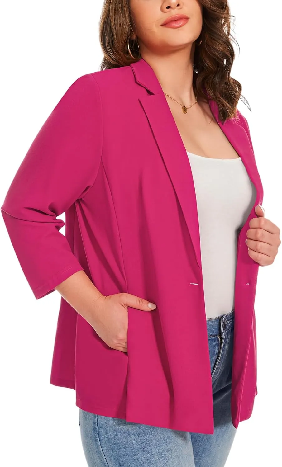 MINTLIMIT Womens Plus Size Blazer 3/4 Sleeve Notch Lapel Casual Work Blazers One Button Open Front Pockets Jackets (XL-5XL)