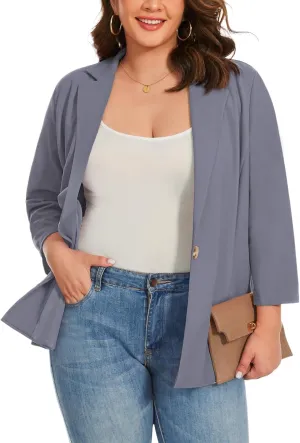 MINTLIMIT Womens Plus Size Blazer 3/4 Sleeve Notch Lapel Casual Work Blazers One Button Open Front Pockets Jackets (XL-5XL)