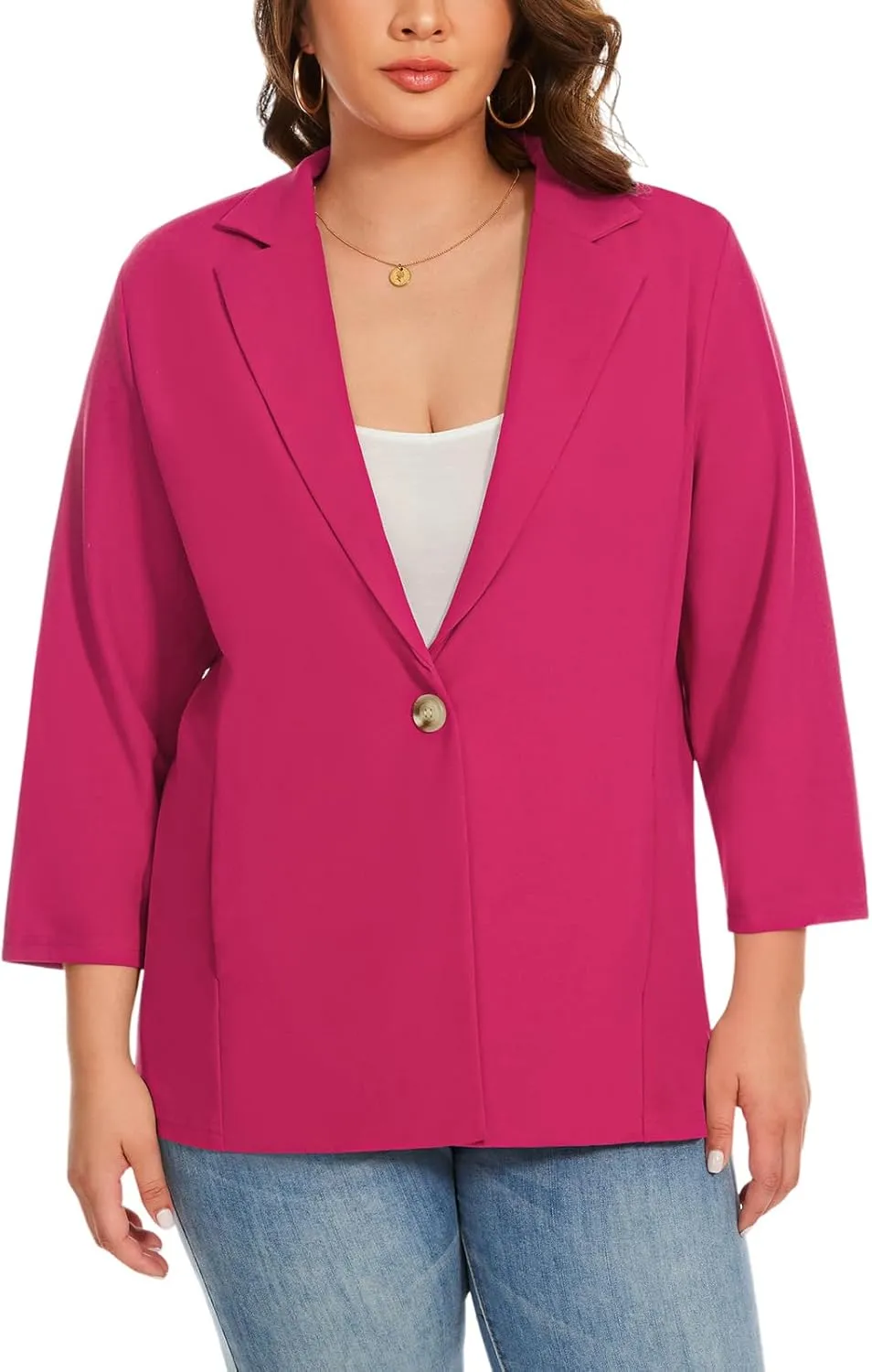MINTLIMIT Womens Plus Size Blazer 3/4 Sleeve Notch Lapel Casual Work Blazers One Button Open Front Pockets Jackets (XL-5XL)