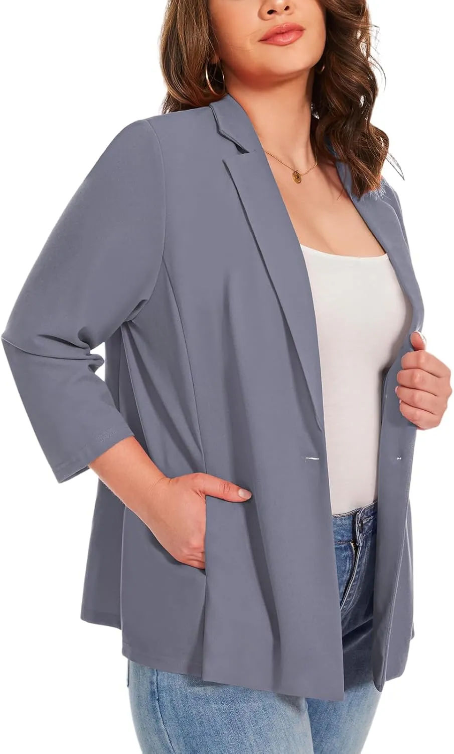 MINTLIMIT Womens Plus Size Blazer 3/4 Sleeve Notch Lapel Casual Work Blazers One Button Open Front Pockets Jackets (XL-5XL)