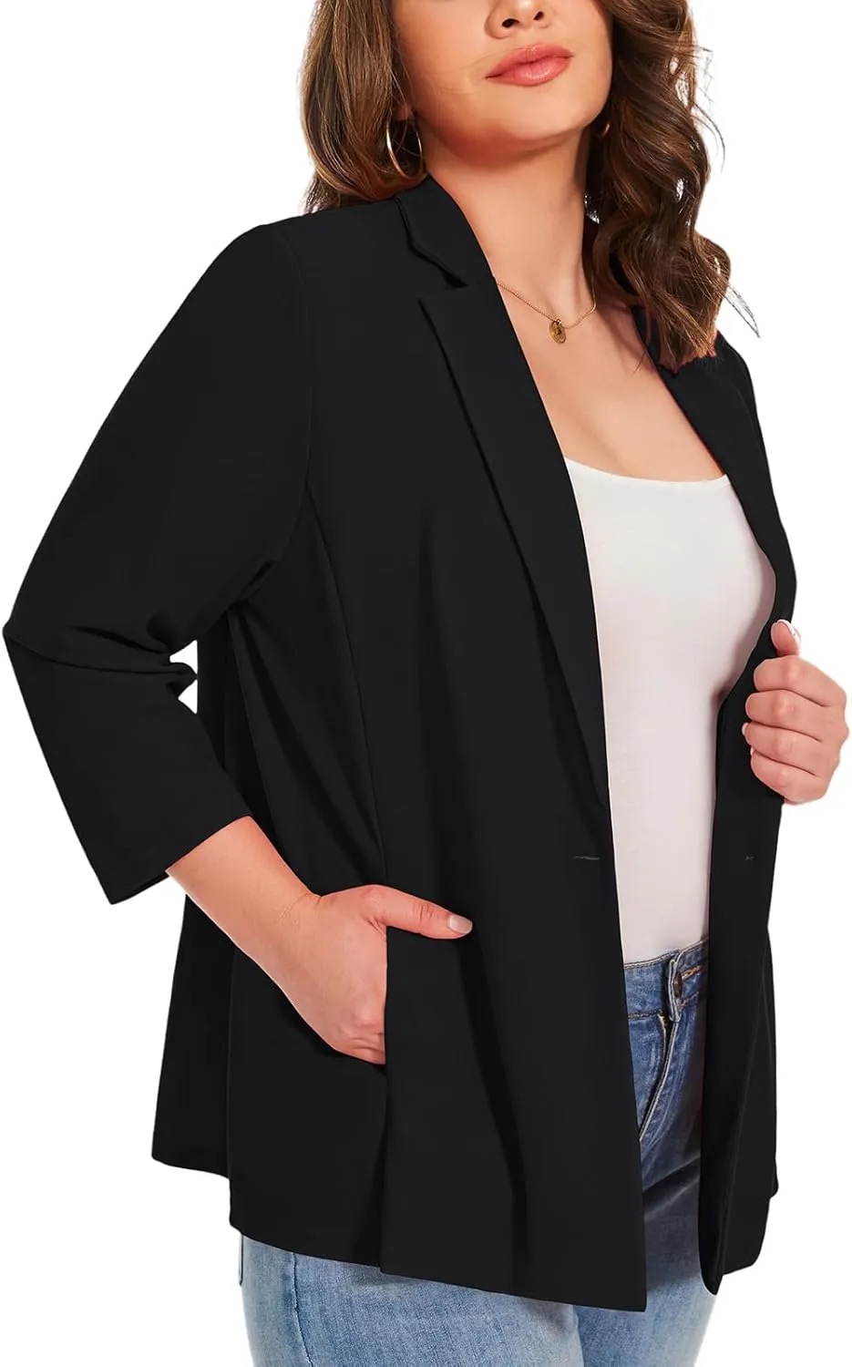 MINTLIMIT Womens Plus Size Blazer 3/4 Sleeve Notch Lapel Casual Work Blazers One Button Open Front Pockets Jackets (XL-5XL)
