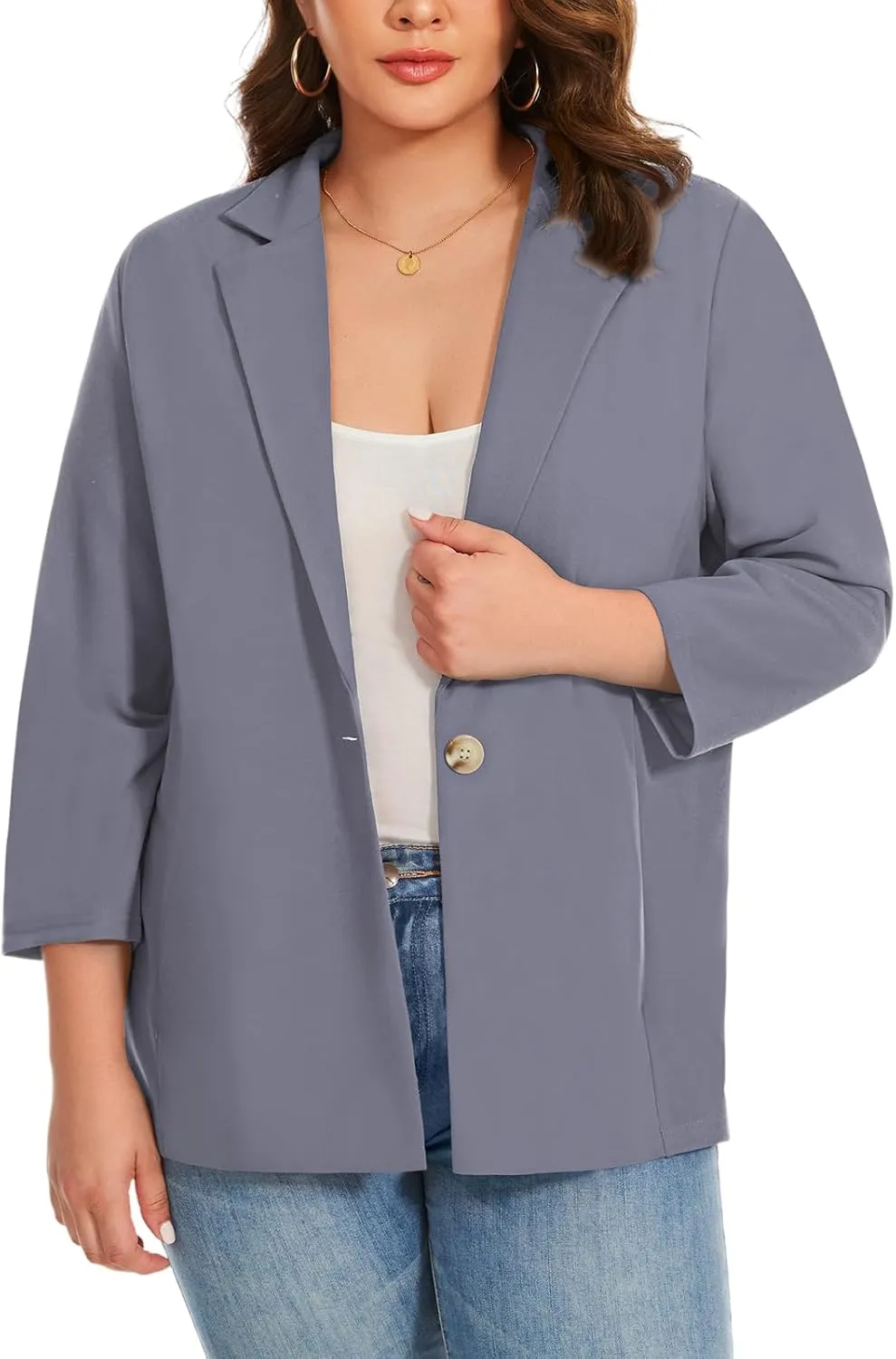 MINTLIMIT Womens Plus Size Blazer 3/4 Sleeve Notch Lapel Casual Work Blazers One Button Open Front Pockets Jackets (XL-5XL)