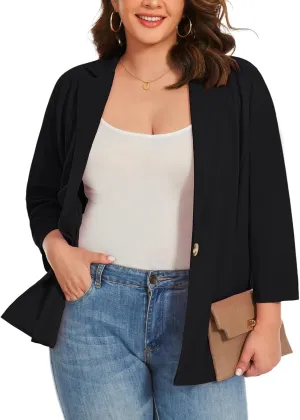 MINTLIMIT Womens Plus Size Blazer 3/4 Sleeve Notch Lapel Casual Work Blazers One Button Open Front Pockets Jackets (XL-5XL)