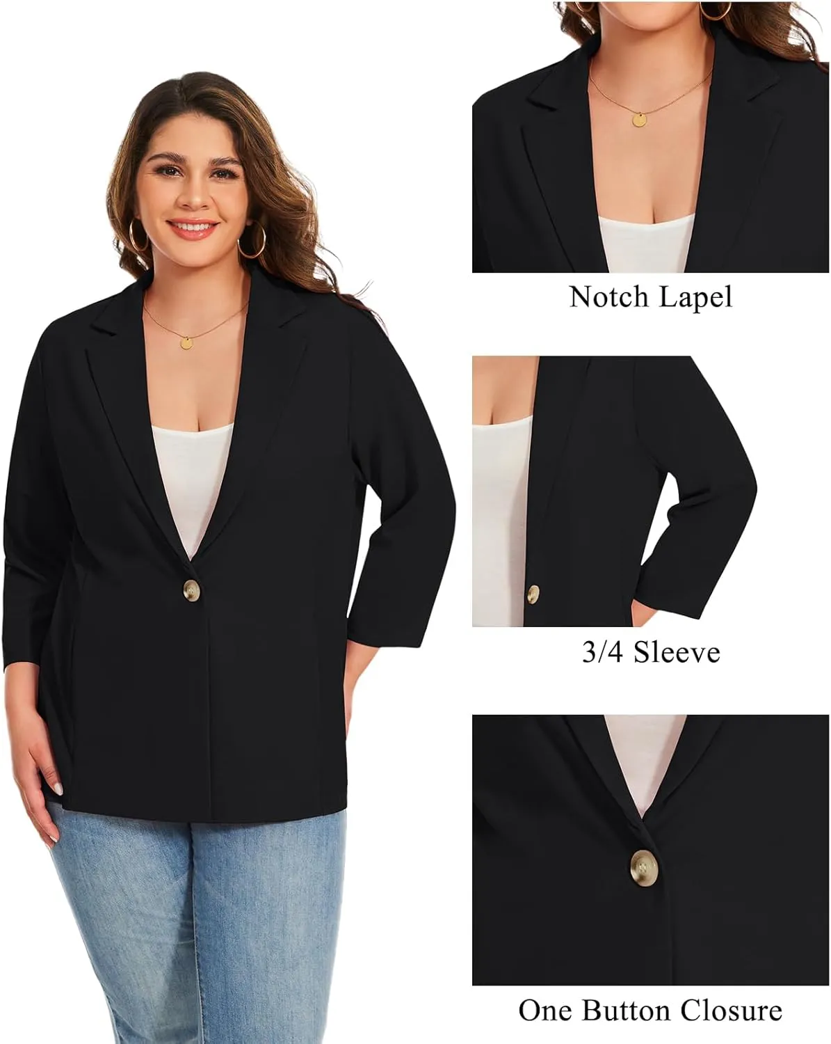 MINTLIMIT Womens Plus Size Blazer 3/4 Sleeve Notch Lapel Casual Work Blazers One Button Open Front Pockets Jackets (XL-5XL)