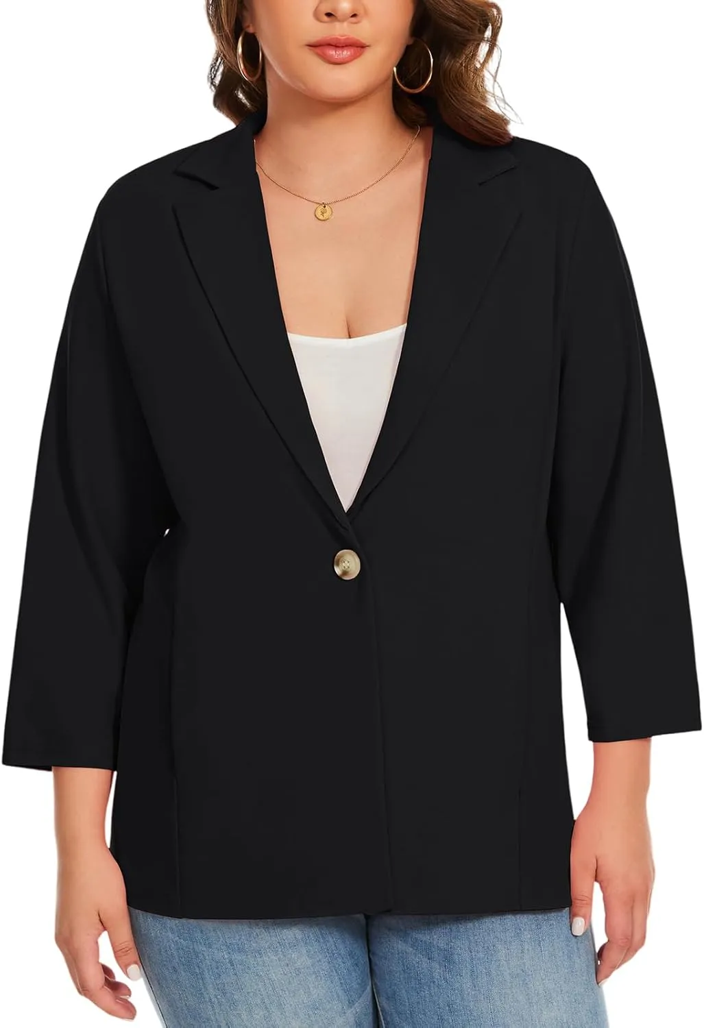 MINTLIMIT Womens Plus Size Blazer 3/4 Sleeve Notch Lapel Casual Work Blazers One Button Open Front Pockets Jackets (XL-5XL)