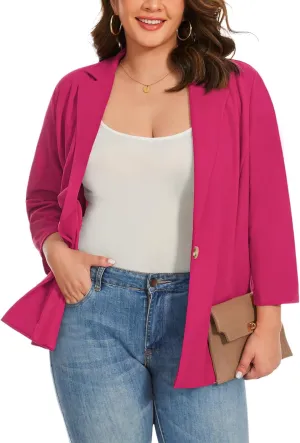 MINTLIMIT Womens Plus Size Blazer 3/4 Sleeve Notch Lapel Casual Work Blazers One Button Open Front Pockets Jackets (XL-5XL)