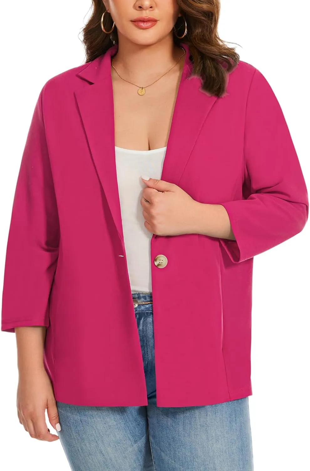 MINTLIMIT Womens Plus Size Blazer 3/4 Sleeve Notch Lapel Casual Work Blazers One Button Open Front Pockets Jackets (XL-5XL)