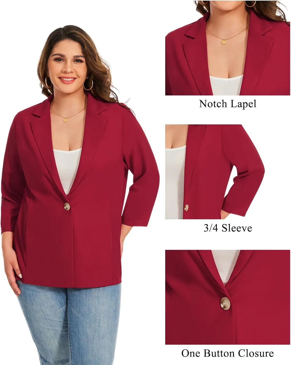 MINTLIMIT Womens Plus Size Blazer 3/4 Sleeve Notch Lapel Casual Work Blazers One Button Open Front Pockets Jackets (XL-5XL)
