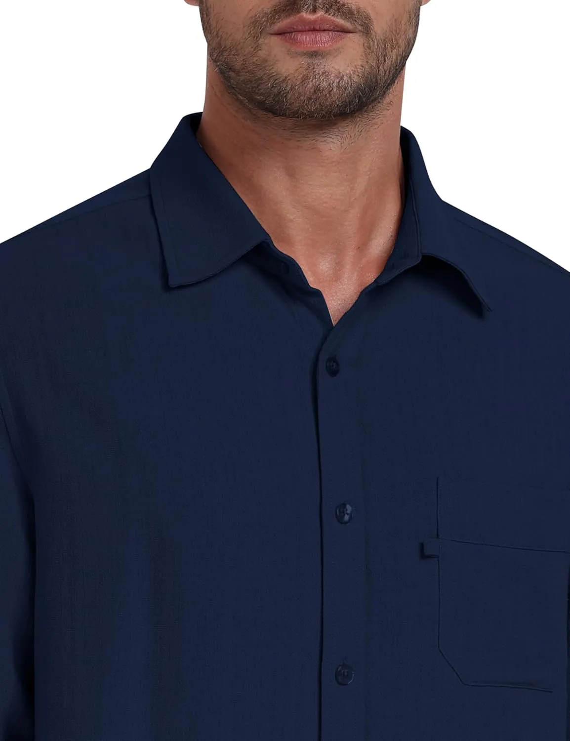 MoFiz Mens Button Down Shirts Long Sleeve Casual Linen Shirts with Pockets Beach Vacation Spring Shrits