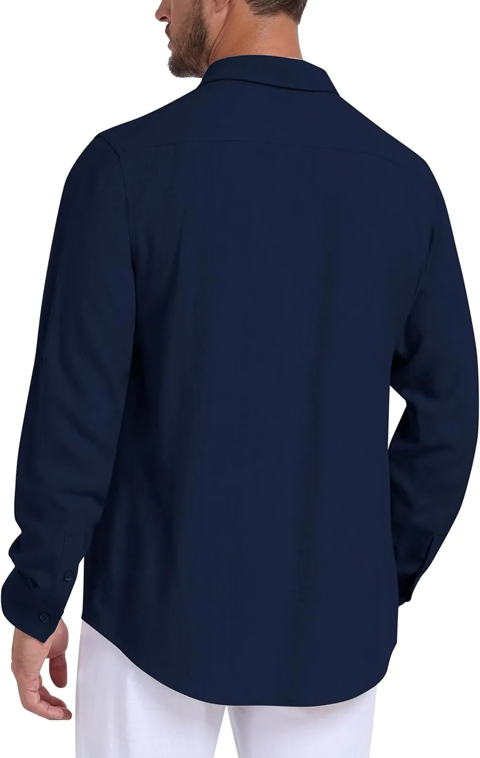 MoFiz Mens Button Down Shirts Long Sleeve Casual Linen Shirts with Pockets Beach Vacation Spring Shrits