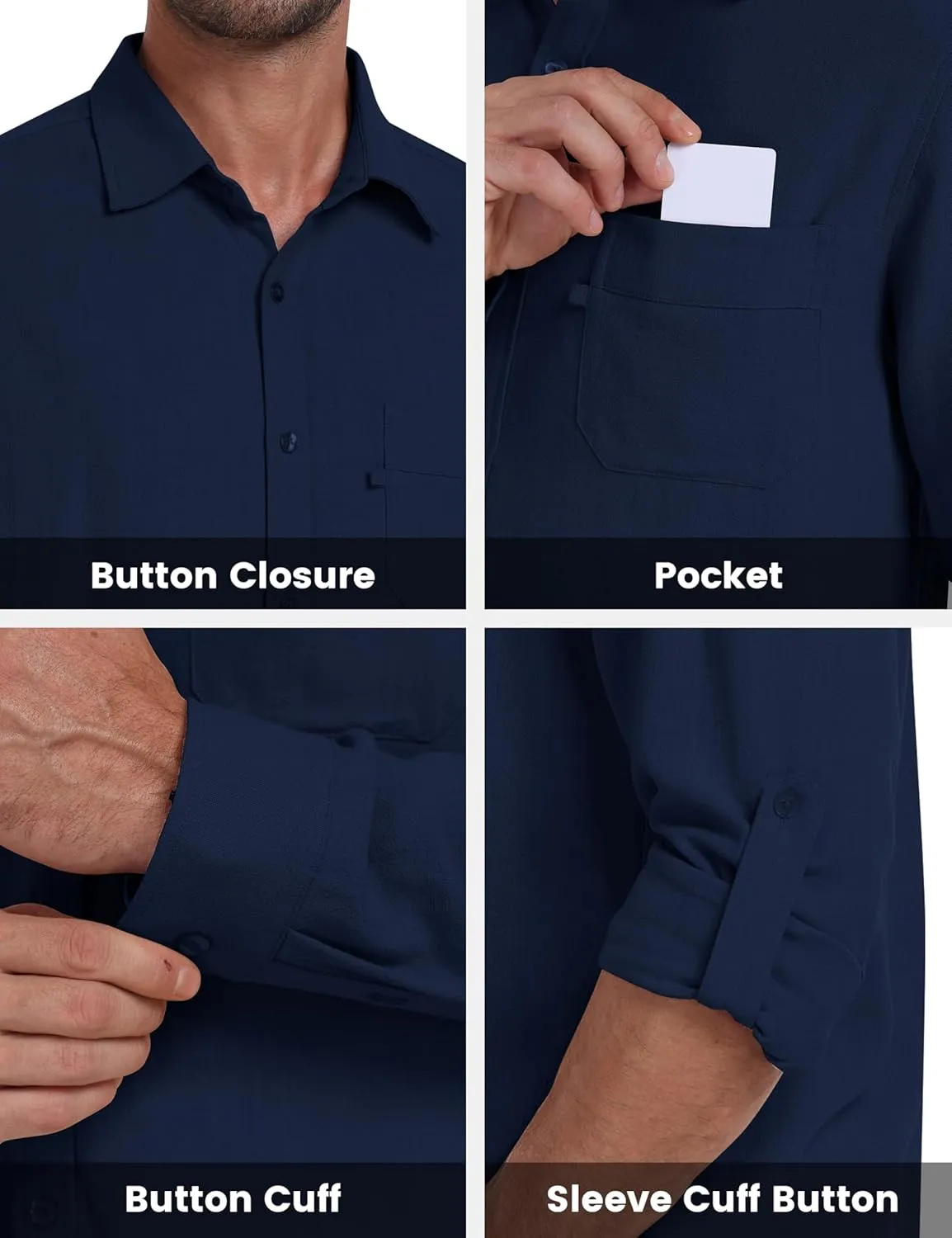 MoFiz Mens Button Down Shirts Long Sleeve Casual Linen Shirts with Pockets Beach Vacation Spring Shrits
