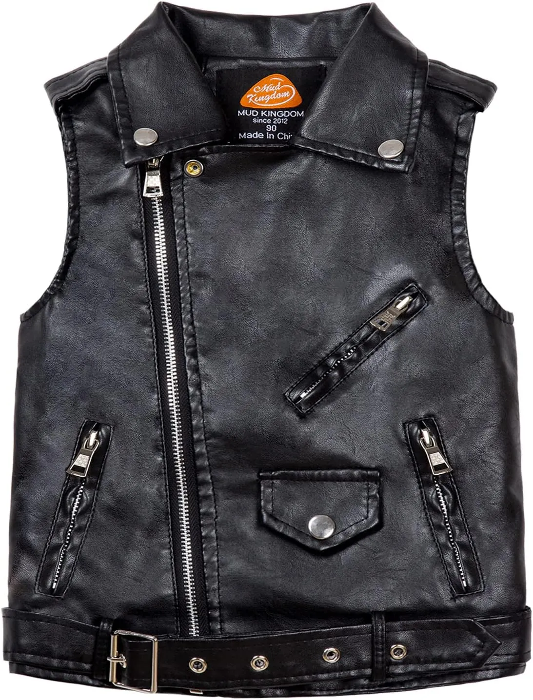 Mud Kingdom Kids Boys Faux Leather Motorcycle Vests PU Sleeveless Zipper Multi-pocket Fashion